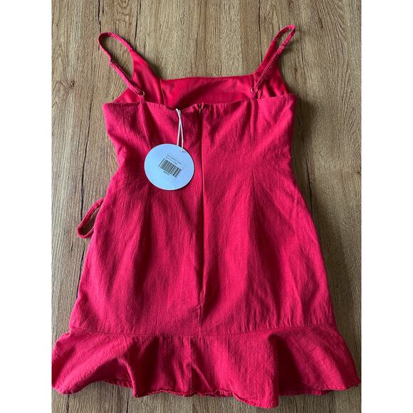 Princess Polly Love Lane Red Linen Mini Wrap Dress Size 6 NWT - Picture 4 of 7
